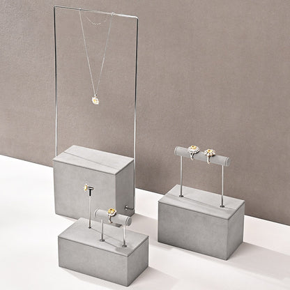 Gray Suede Jewelry Display Stand Set with Metal Arms for Vendors