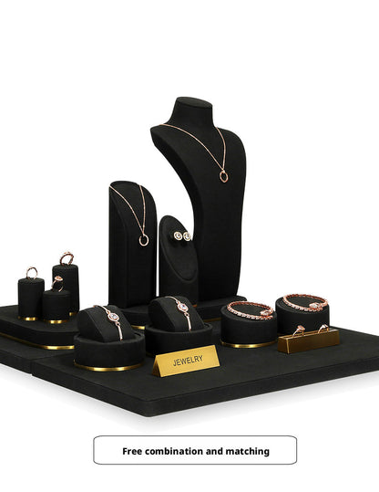 Luxury Black Suede Necklace Bust and Display Stand Set