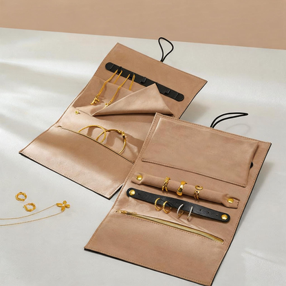 Leather Travel Jewelry Organizer with Ring Holder for Necklaces and Earrings