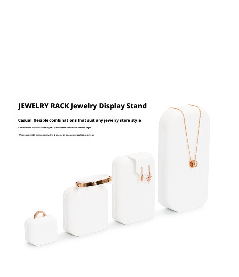 White Suede Jewelry Display Set with Necklace Stand and Ring Holders