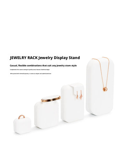 White Suede Jewelry Display Set with Necklace Stand and Ring Holders