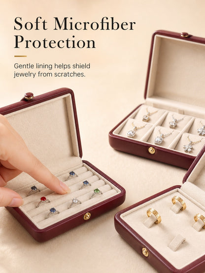 PU Leather Jewelry Box, Travel Ring Pendant Organizer, 8-Slot Snap Display Case Jewelry Supplies