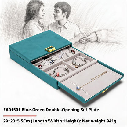 Handmade Double Door Jewelry Box, Large Capacity Organizer for Rings Necklaces, Gift