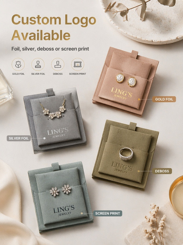 50PCS Luxury Suede Jewelry Gift Bags, Custom Logo Pouches, Personalized Velvet Packaging