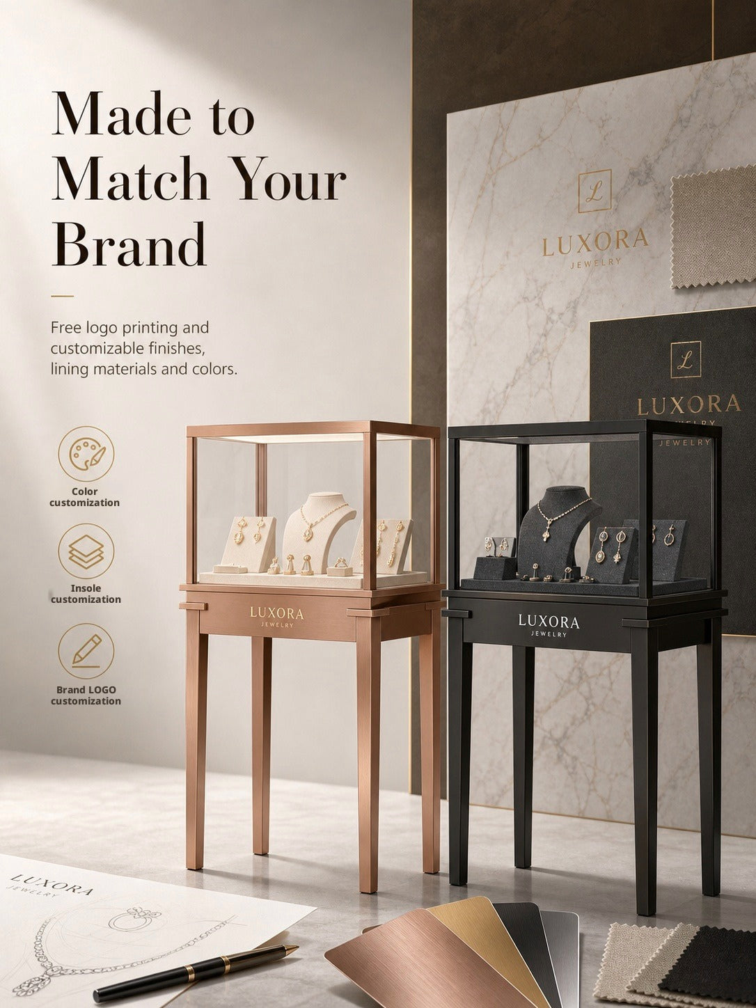 Minimalist Countertop Jewelry Display - Stainless Steel Showcase Stand for Boutiques Jewelry cabinet