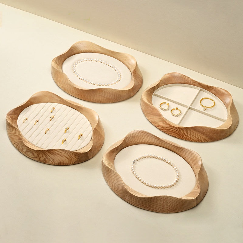 Wooden Jewelry Tray with Suede Lining for Necklace and Ring Display