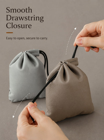 10pcs Top-Grain Leather Jewelry Pouch, Genuine Cowhide Drawstring Bag, Soft Anti-Scratch Storage, Gift Packaging