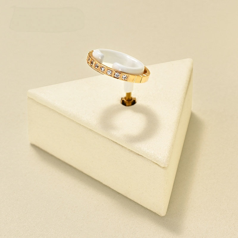 Beige Suede Ring Display Stand with Multi-Level Steps for Vendors