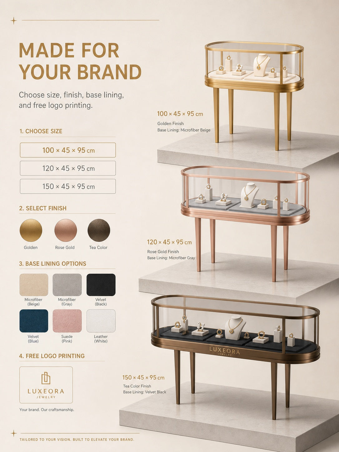 Heavy Duty Stainless Steel Jewelry Showcase - Rustproof Counter Display Stand for Shops Jewelry cabinet