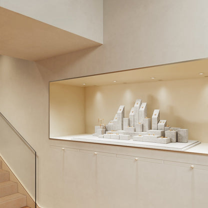 White Linen Jewelry Display Set with Multi-Level Risers for Vendors