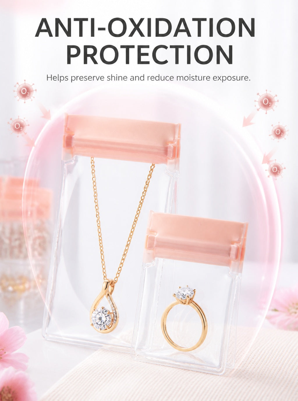 100pcs EVA Jewelry Pouches, Clear Frosted Zip Bags, Anti-Tarnish Storage (7 Sizes)