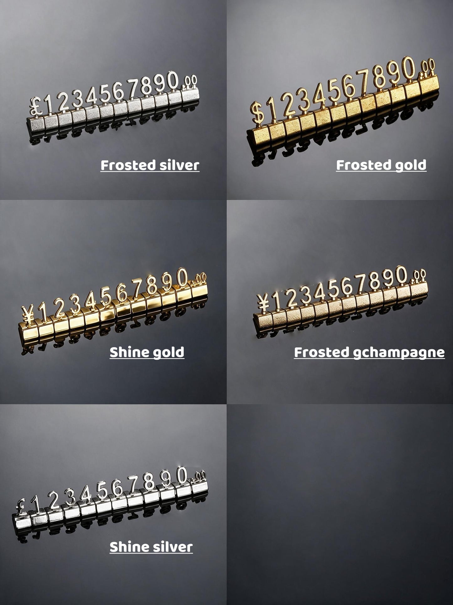 Modular Metal Price Display Numbers, Jewelry Shop Signs (USD, GBP,EURO)