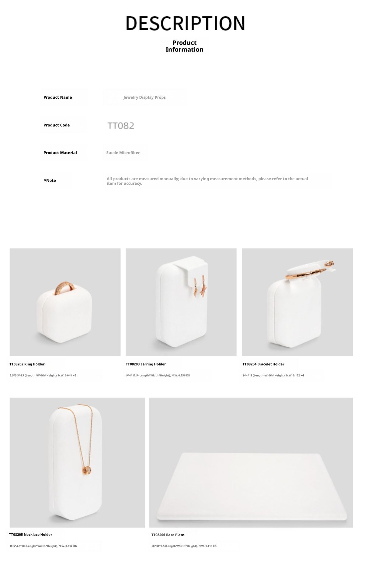 White Suede Jewelry Display Set with Necklace Stand and Ring Holders
