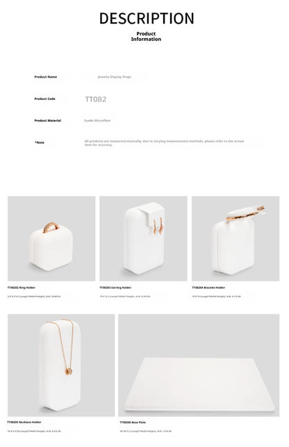 White Suede Jewelry Display Set with Necklace Stand and Ring Holders