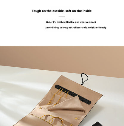 Leather Travel Jewelry Organizer with Ring Holder for Necklaces and Earrings