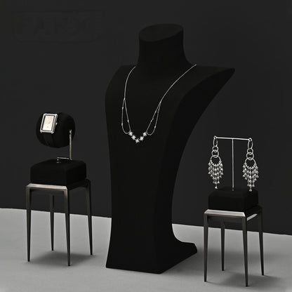 Black Metal Jewelry Display Stand Set with Watch and Necklace Holders