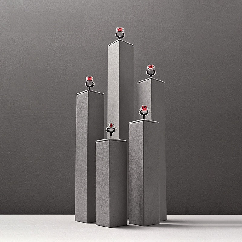 Gray Suede Ring Display Stand with Multi-Level Steps for Vendors