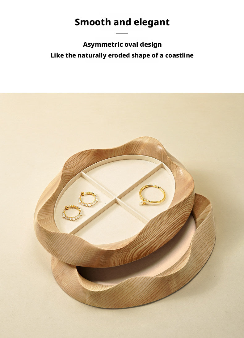 Wooden Jewelry Tray with Suede Lining for Necklace and Ring Display