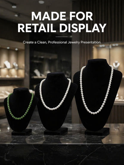 Velvet Necklace Display Bust, Tabletop Jewelry Stand for Pearls, Black Gray Set