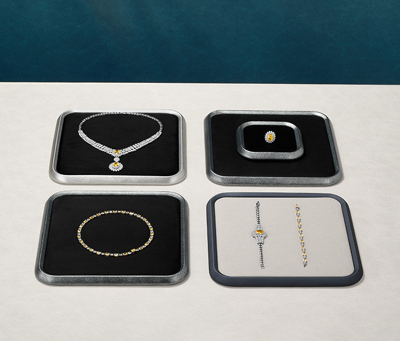Silver Metal Jewelry Tray with Black Velvet for Ring and Necklace Display