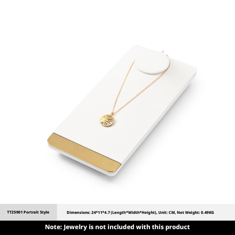 White Leather Jewelry Display Set with Gold Trim for Watch and Ring