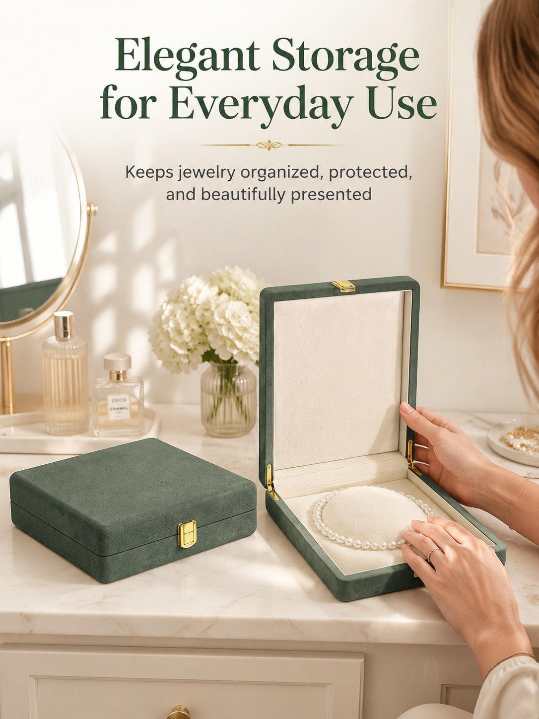 Wooden Double Door Jewelry Box, Large Capacity Storage Organizer for Earrings Bracelets