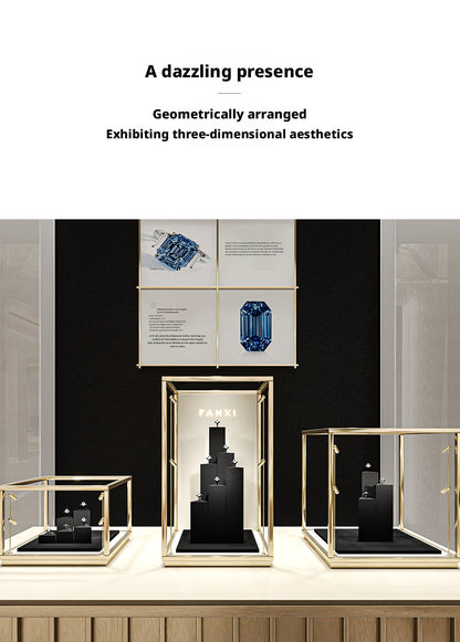 Black Suede Ring Display Stand with Multi-Level Steps for Boutique
