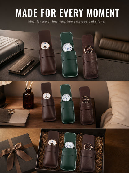 Slim Leather Watch Pouch, Travel Wristwatch Storage Holder, Business Accessory