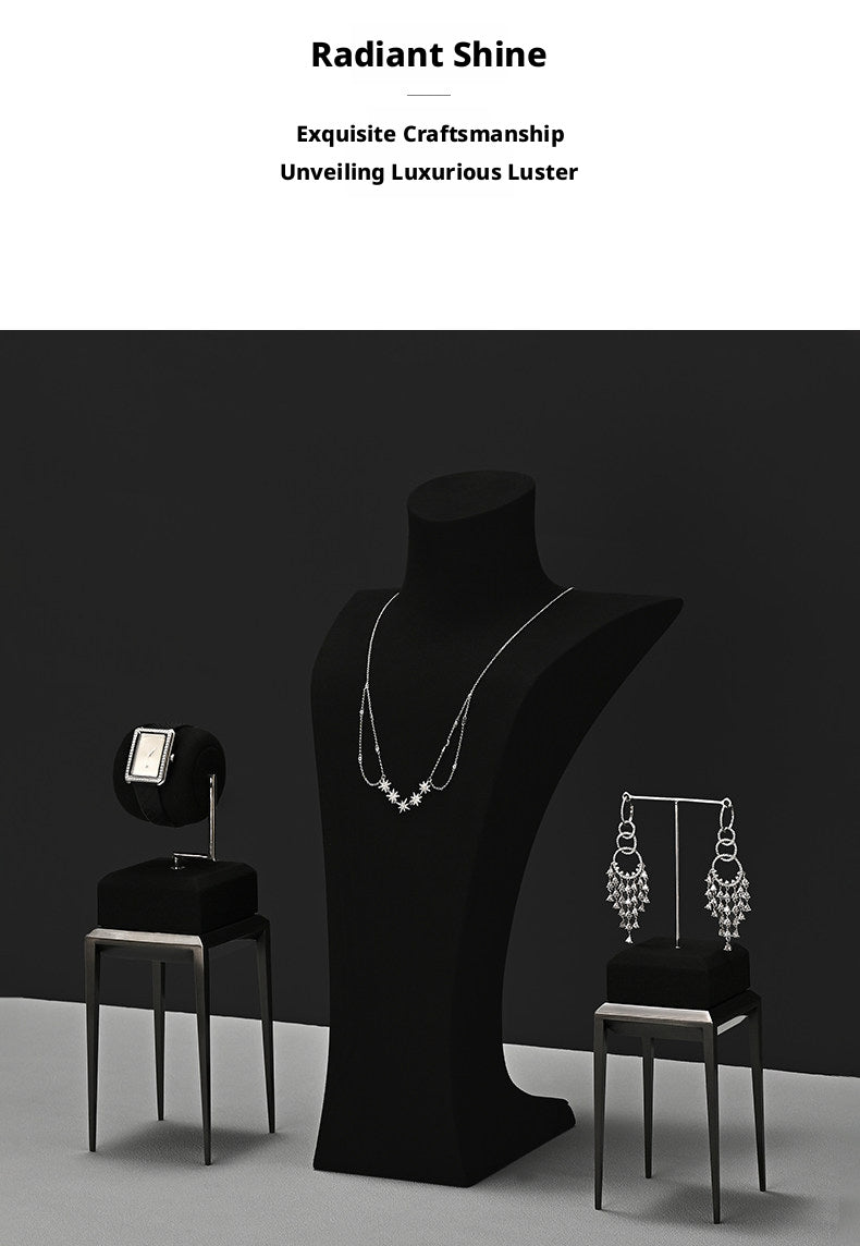Black Metal Jewelry Display Stand Set with Watch and Necklace Holders