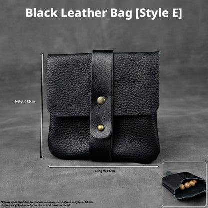 5pcs Genuine Leather Storage Pouch, Waterproof Pebble Cowhide Bag, Snap Drawstring Zipper Closure, Jewelry Organizer