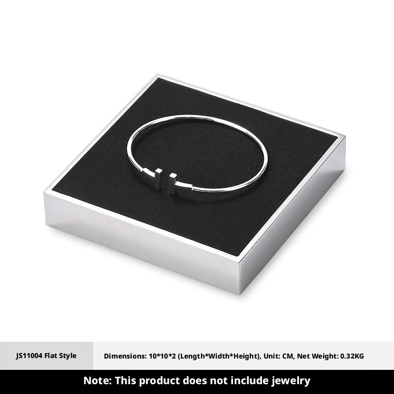 Silver Metal Jewelry Display Tray with Black Velvet for Rings and Necklaces