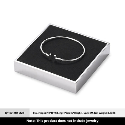 Silver Metal Jewelry Display Tray with Black Velvet for Rings and Necklaces
