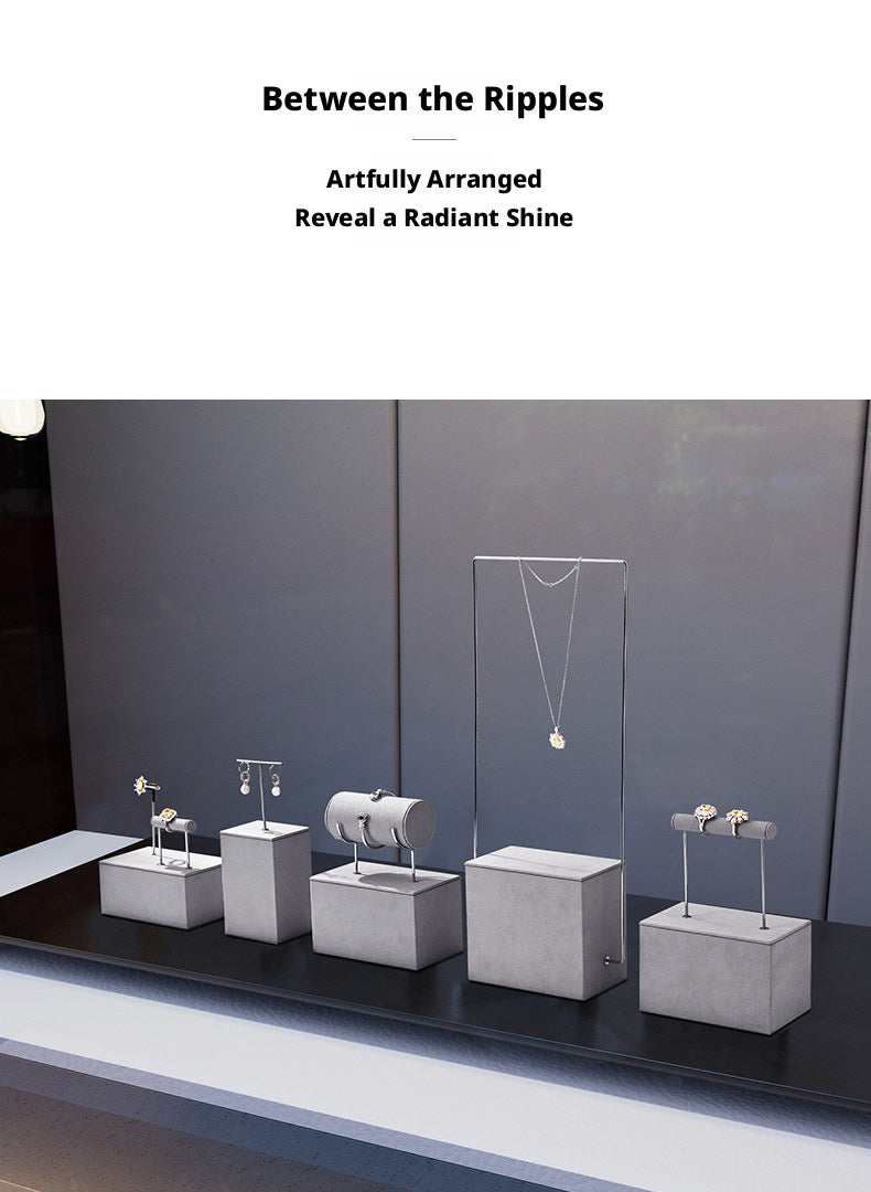 Gray Suede Jewelry Display Stand Set with Metal Arms for Vendors