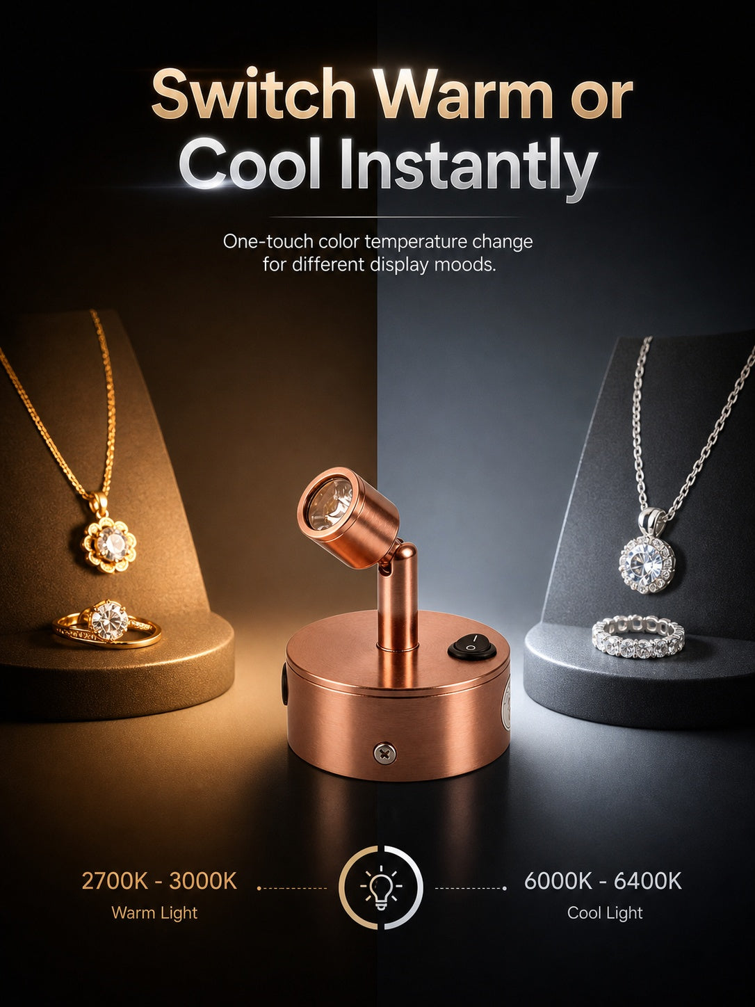 Wireless LED Spotlight for Jewelry Display, Rechargeable Countertop Spot Lamp
