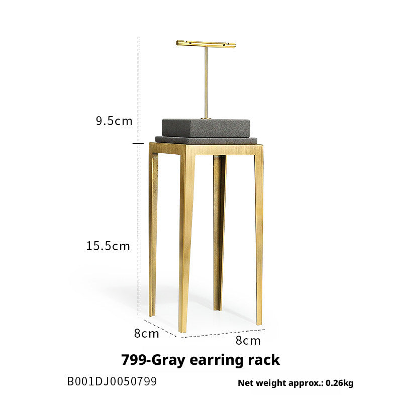 Charcoal Velvet Jewelry Display Set with Gold Metal Backdrop
