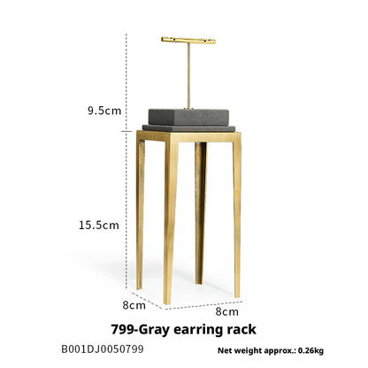 Charcoal Velvet Jewelry Display Set with Gold Metal Backdrop