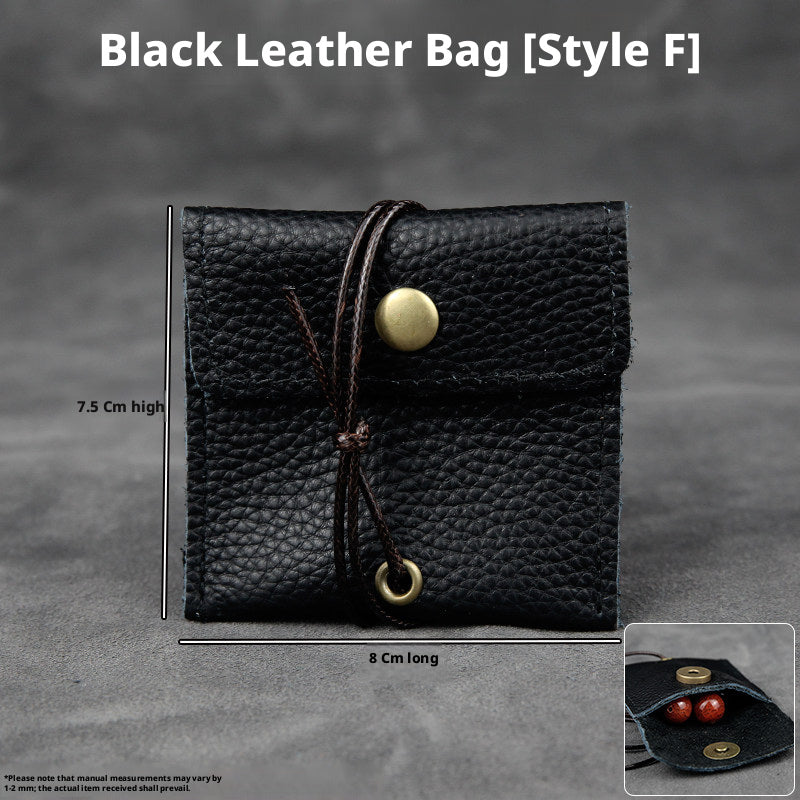 5pcs Genuine Leather Storage Pouch, Waterproof Pebble Cowhide Bag, Snap Drawstring Zipper Closure, Jewelry Organizer