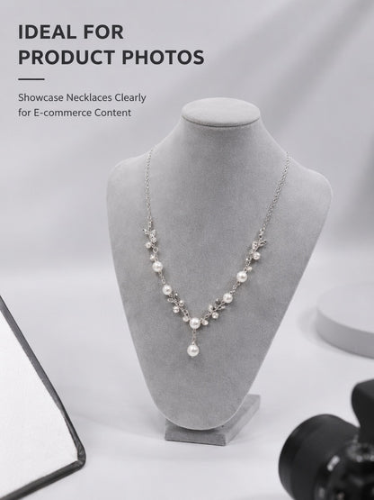 Velvet Necklace Display Bust, Tabletop Jewelry Stand for Pearls, Black Gray Set