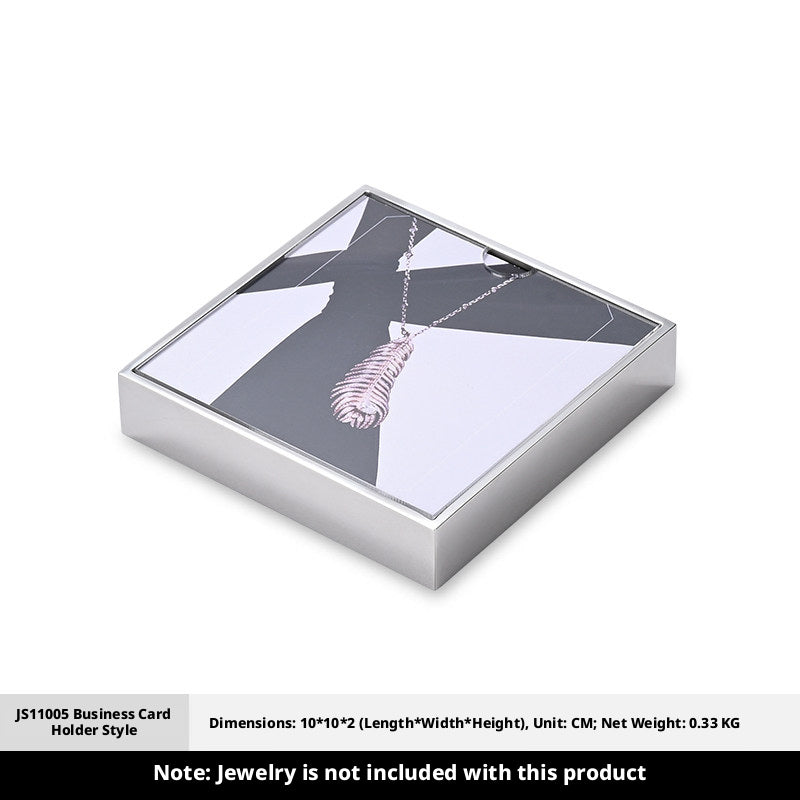 Silver Metal Jewelry Display Tray with Black Velvet for Rings and Necklaces