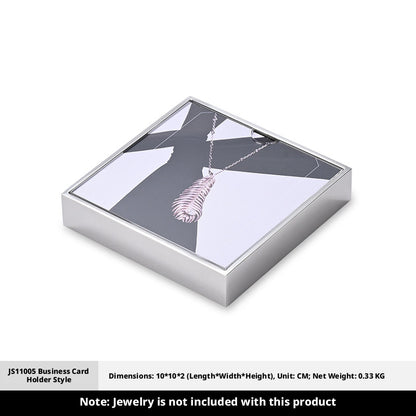Silver Metal Jewelry Display Tray with Black Velvet for Rings and Necklaces