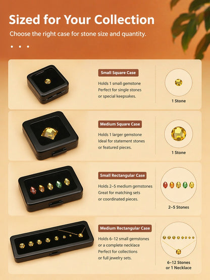 Metal Gemstone Display Box for Loose Stones, Silver-Plated Storage, Self-Locking Snap, Glass Top