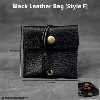 5pcs Genuine Leather Storage Pouch, Waterproof Pebble Cowhide Bag, Snap Drawstring Zipper Closure, Jewelry Organizer