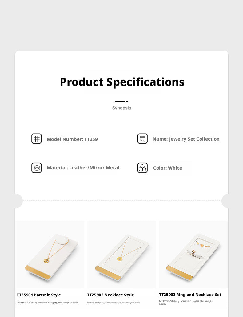 White Leather Jewelry Display Set with Gold Trim for Watch and Ring