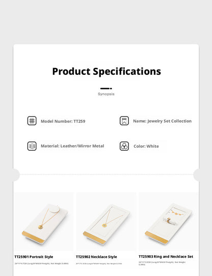White Leather Jewelry Display Set with Gold Trim for Watch and Ring