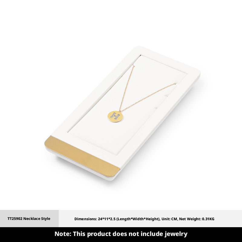 White Leather Jewelry Display Set with Gold Trim for Watch and Ring
