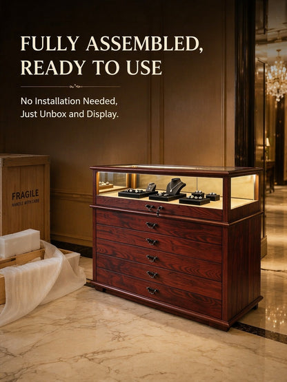 Handmade Ash Wood LED Jewelry Showcase - Illuminated Countertop Display Stand for Retail Jewelry cabinet