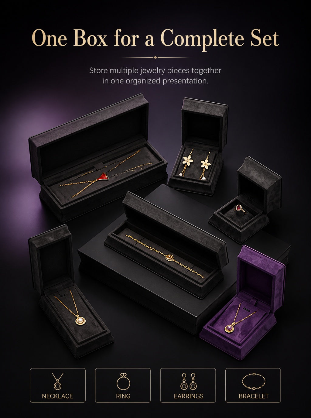 5PCS Velvet Jewelry Box, Suede Gift Packaging Case for Rings Earrings Necklaces