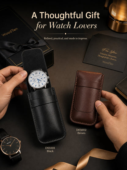 Slim Leather Watch Pouch, Travel Wristwatch Storage Holder, Business Accessory