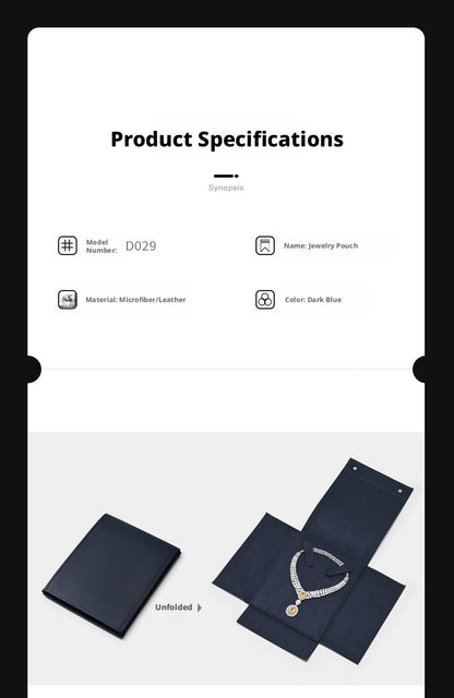 Navy Leather Necklace Organizer with Snap Button for Travel Storage