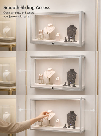 Luxury Wall Mounted Jewelry Display Cabinet, Stainless Steel Frame, Tempered Glass Showcase, Lockable Organizer
